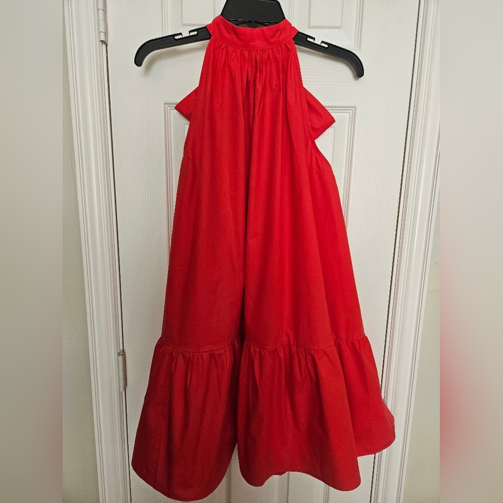 Sleeveless Red Halter Mini Dress with Ruffle Tier